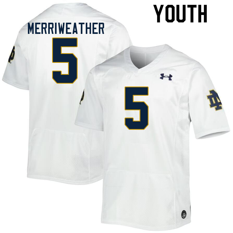 Youth #5 Tobias Merriweather Notre Dame Fighting Irish College Football Jerseys Stitched-White - Click Image to Close